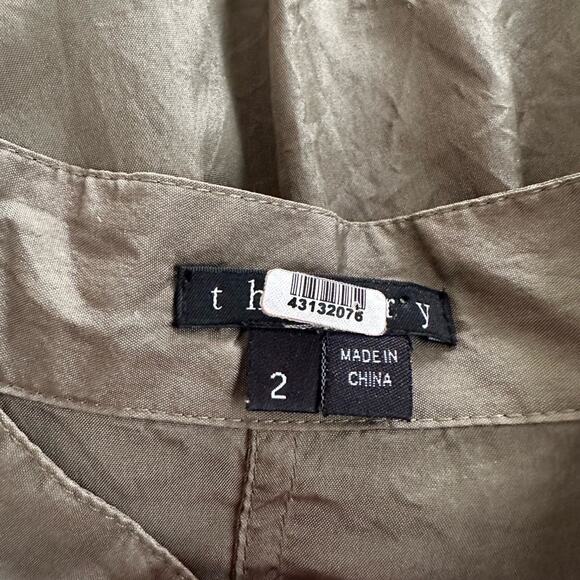 Theory Olive Green SILK Utility Shirt Dress Size 2 Preppy Button Front Mini - Picture 5 of 10